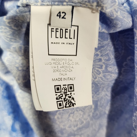 Fedeli Womens Blue Floral Button‎ Up Shirt Size 42 Made in Italy Flowy Light - Picture 6 of 6
